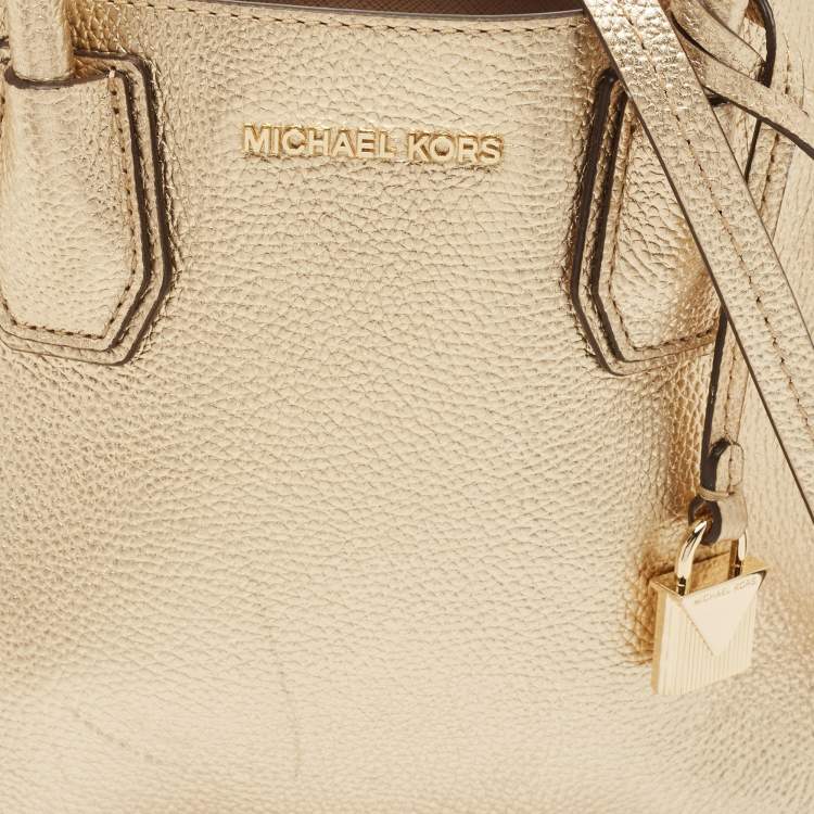 Pre Owned Michael Kors Gold Leather Small Mercer Tote