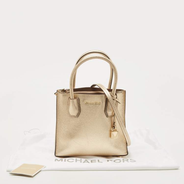 Pre Owned Michael Kors Gold Leather Small Mercer Tote