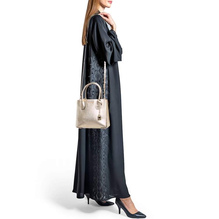 Pre Owned Michael Kors Gold Leather Small Mercer Tote