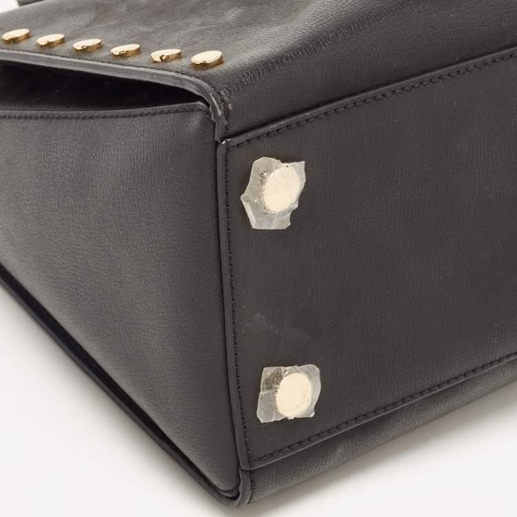 Pre Owned Michael Kors Black Leather Large Sylvie Studded Satchel