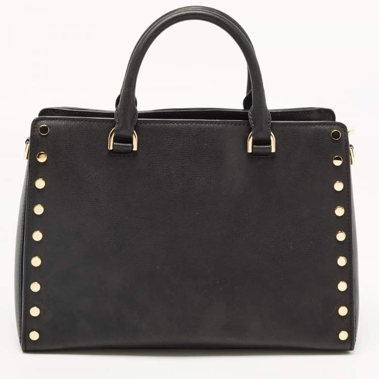 Pre Owned Michael Kors Black Leather Large Sylvie Studded Satchel