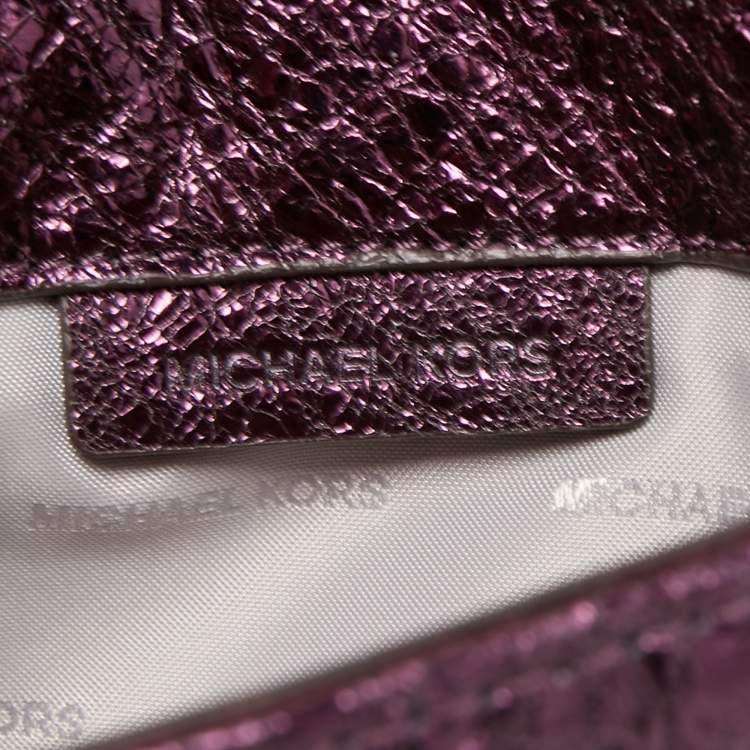 Pre Owned Michael Kors Metallic Purple Crinkled Laminated Leather Ruby Crossbody Bag 
