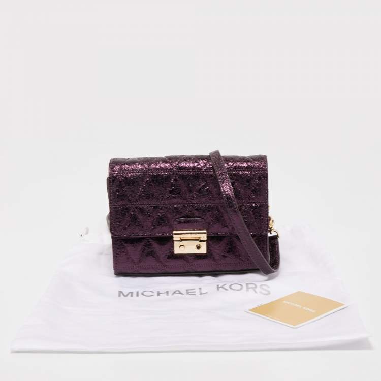 Pre Owned Michael Kors Metallic Purple Crinkled Laminated Leather Ruby Crossbody Bag 