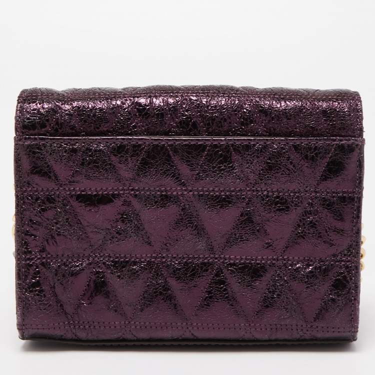 Pre Owned Michael Kors Metallic Purple Crinkled Laminated Leather Ruby Crossbody Bag 