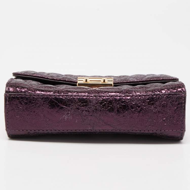Pre Owned Michael Kors Metallic Purple Crinkled Laminated Leather Ruby Crossbody Bag 