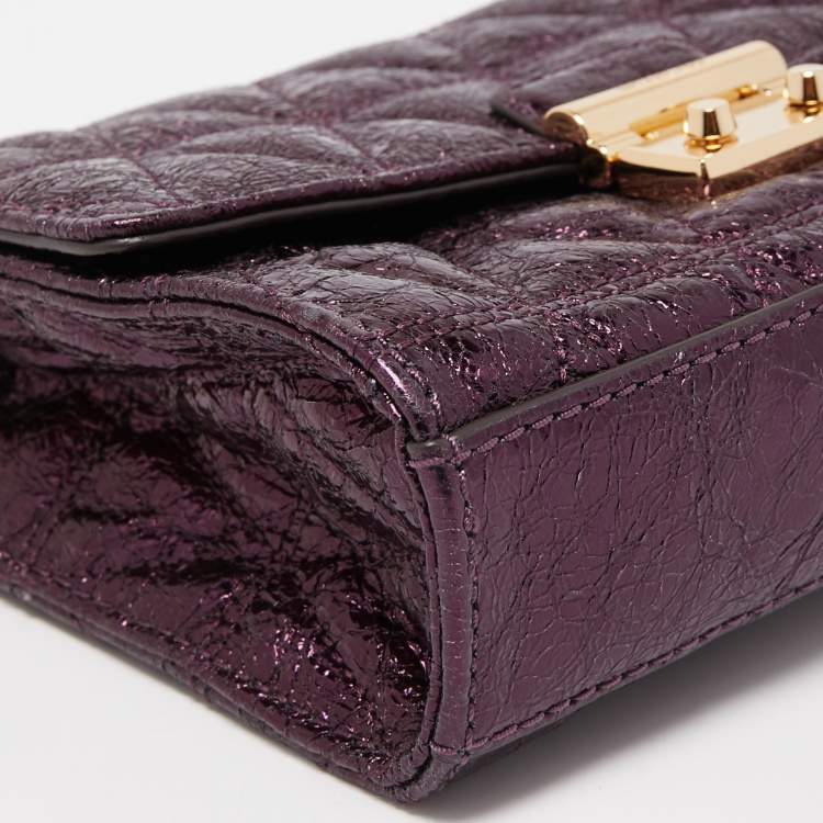Pre Owned Michael Kors Metallic Purple Crinkled Laminated Leather Ruby Crossbody Bag 