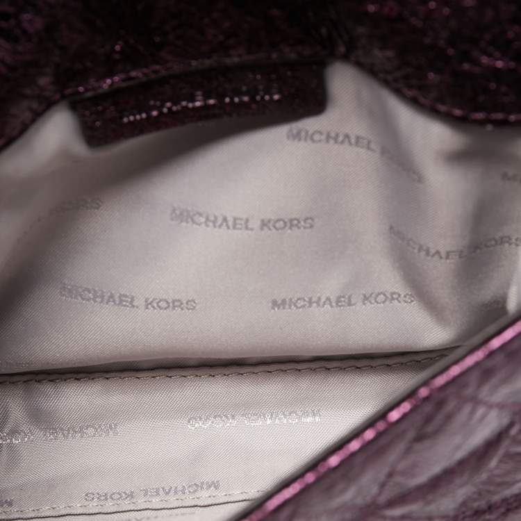 Pre Owned Michael Kors Metallic Purple Crinkled Laminated Leather Ruby Crossbody Bag 