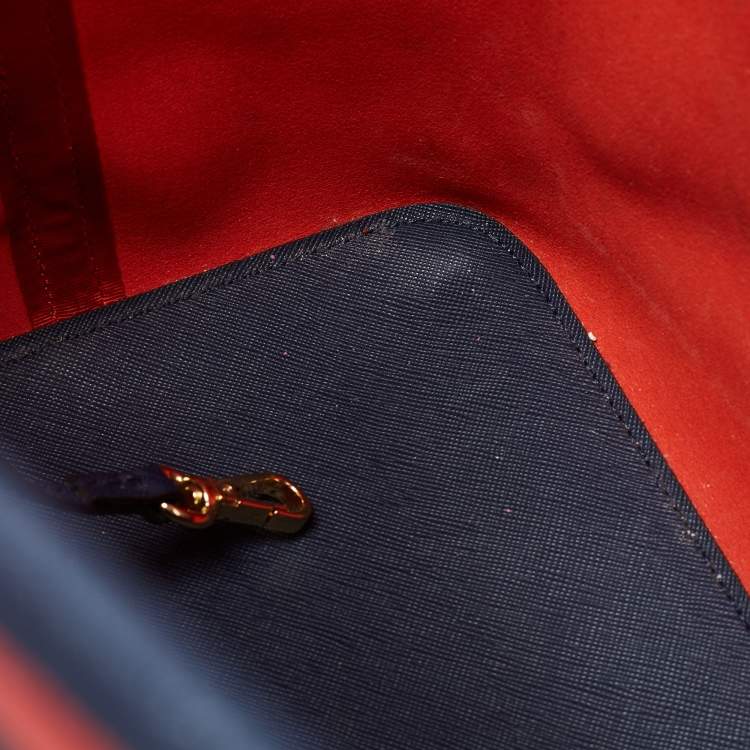 Pre Owned Michael Kors Red/Blue Deco Leather Kempton Tote