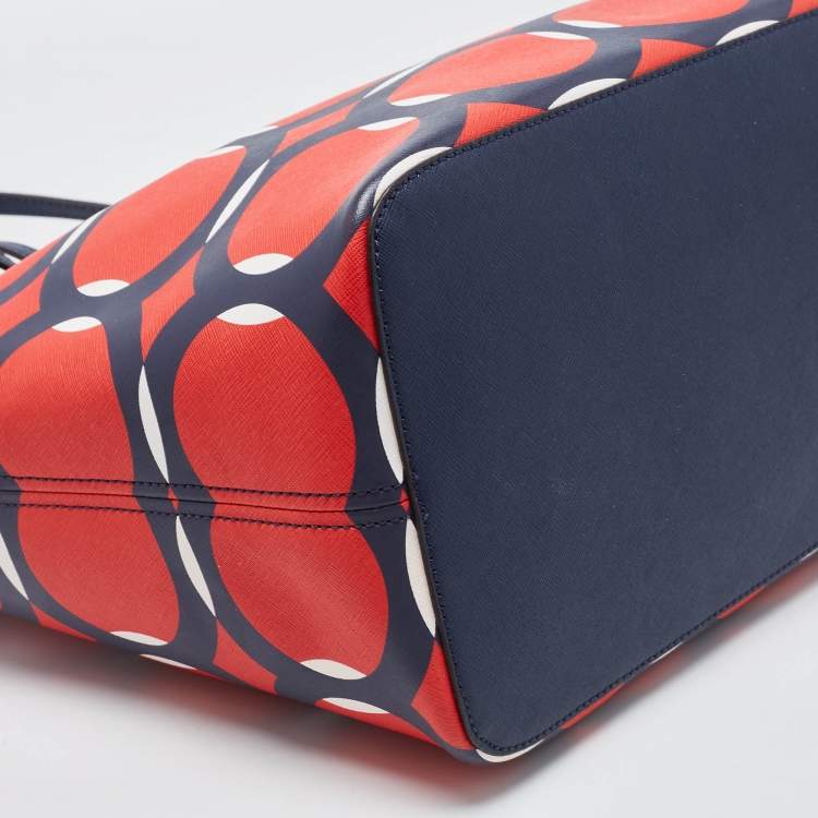 Pre Owned Michael Kors Red/Blue Deco Leather Kempton Tote