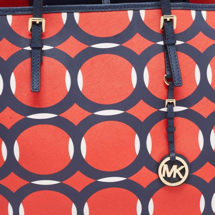 Pre Owned Michael Kors Red/Blue Deco Leather Kempton Tote