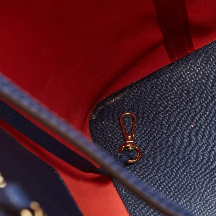 Pre Owned Michael Kors Red/Blue Deco Leather Kempton Tote