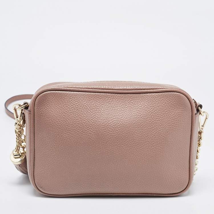 Pre Owned Michael Kors Beige Leather Small Ginny Camera Crossbody Bag