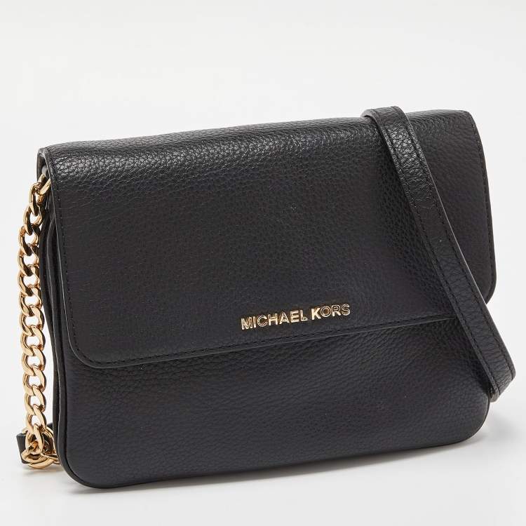 Pre Owned Michael Kors Black Leather Flap Crossbody Bag