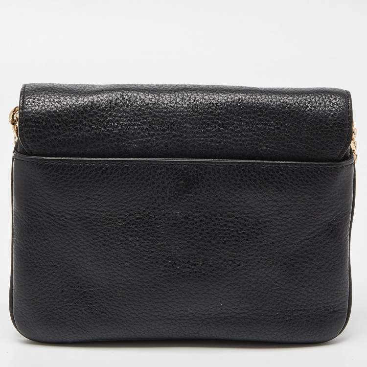 Pre Owned Michael Kors Black Leather Flap Crossbody Bag