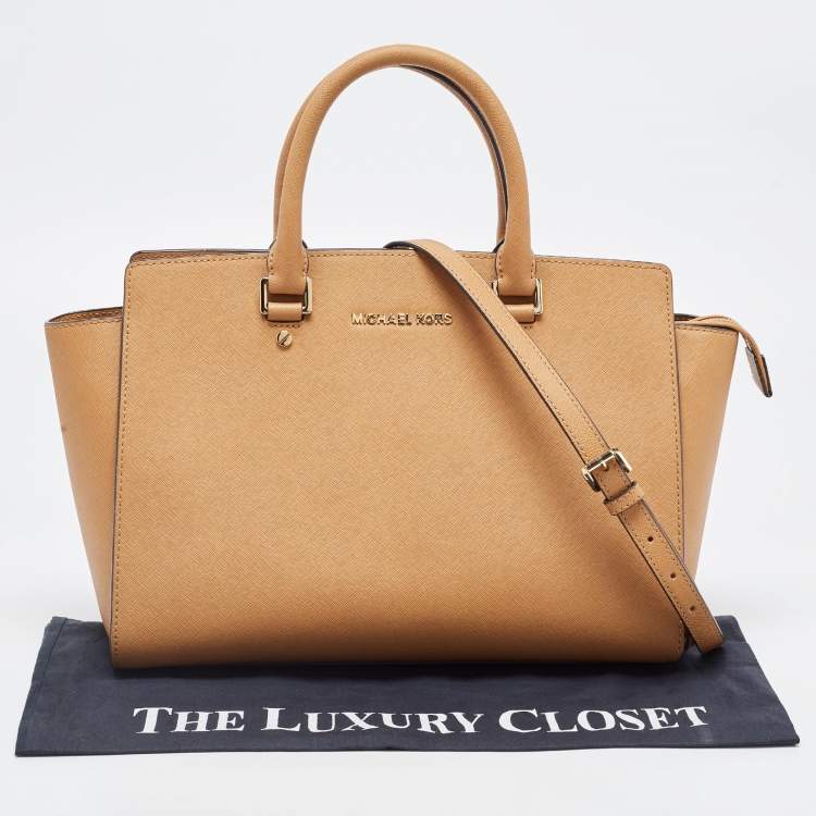 Pre Owned Michael Kors Tan Saffiano Leather Large Selma Satchel