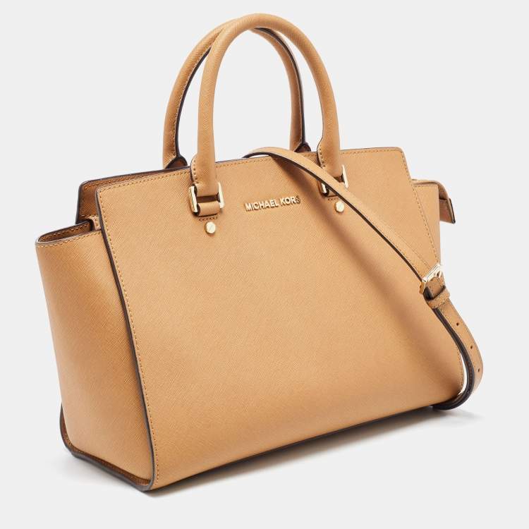 Pre Owned Michael Kors Tan Saffiano Leather Large Selma Satchel