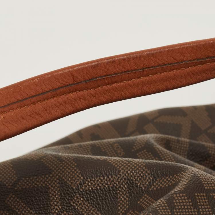 Pre Owned MICHAEL Michael Kors Brown/Tan Signature Coated Canvas and Leather Jet Set Drawstring Bag