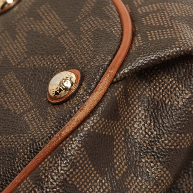 Pre Owned MICHAEL Michael Kors Brown/Tan Signature Coated Canvas and Leather Jet Set Drawstring Bag