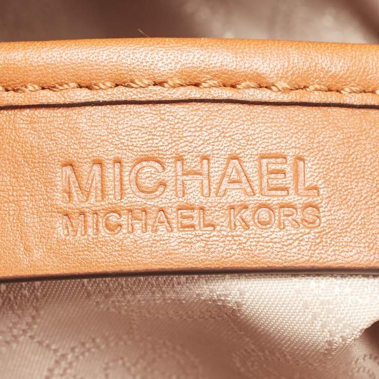 Pre Owned MICHAEL Michael Kors Brown/Tan Signature Coated Canvas and Leather Jet Set Drawstring Bag