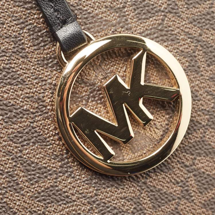 Pre Owned Michael Kors Brown Signature Coated Canvas and Leather Large Hope Tote