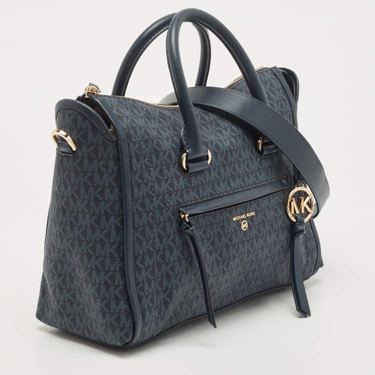 Pre Owned Michael Kors Blue Signature Coated Canvas and Leather Medium Carine Satchel
