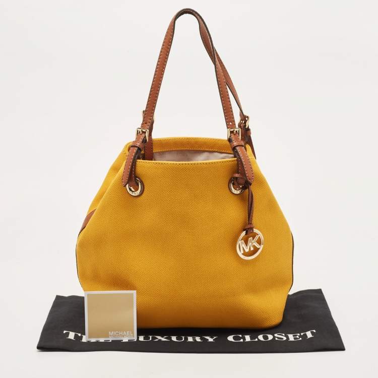 Pre Owned Michael Kors Mustard Yellow Canvas Grab Tote