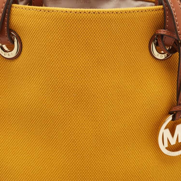 Pre Owned Michael Kors Mustard Yellow Canvas Grab Tote