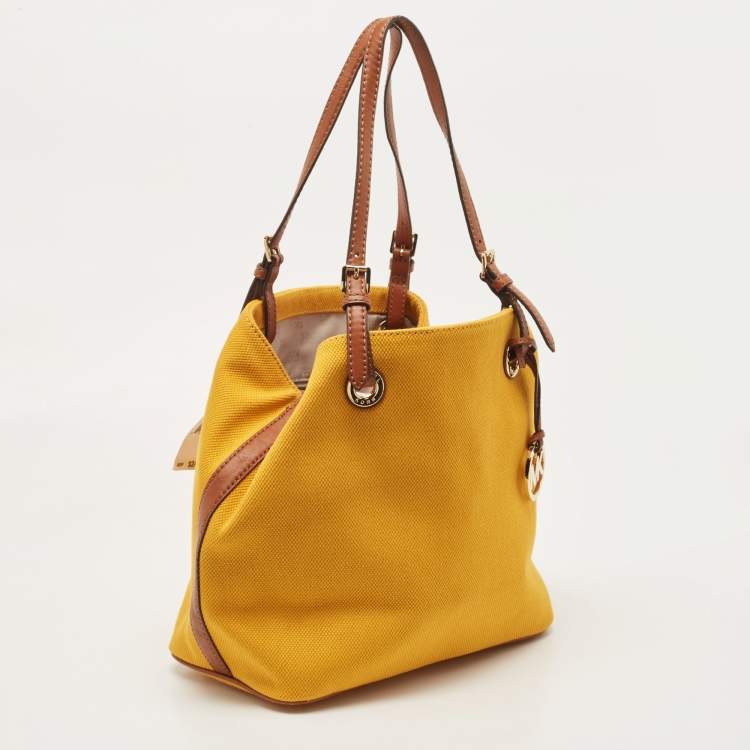 Pre Owned Michael Kors Mustard Yellow Canvas Grab Tote