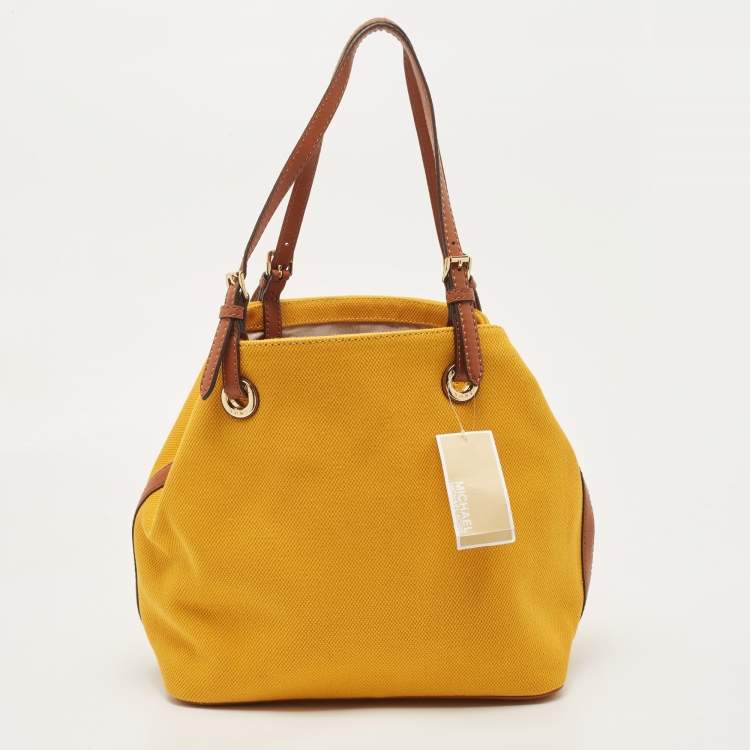 Pre Owned Michael Kors Mustard Yellow Canvas Grab Tote