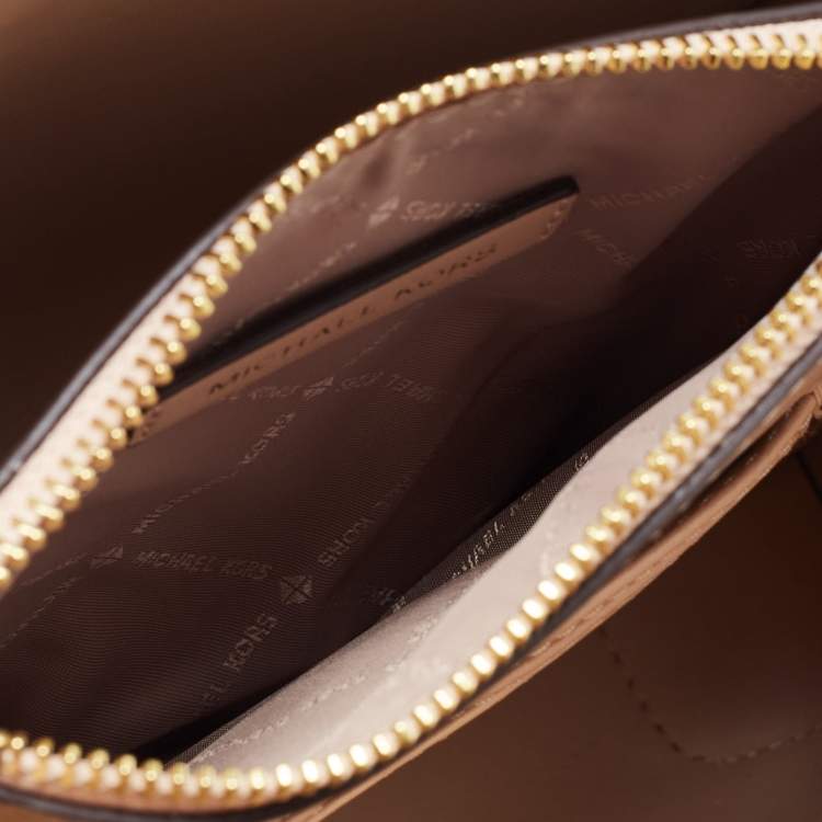 Pre Owned Michael Kors Beige Croc Embossed Leather Small Mercer Tote