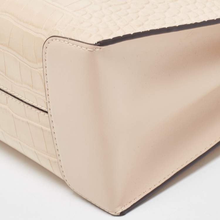 Pre Owned Michael Kors Beige Croc Embossed Leather Small Mercer Tote