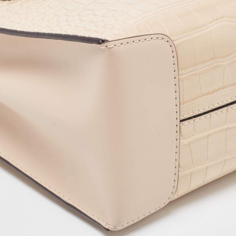 Pre Owned Michael Kors Beige Croc Embossed Leather Small Mercer Tote