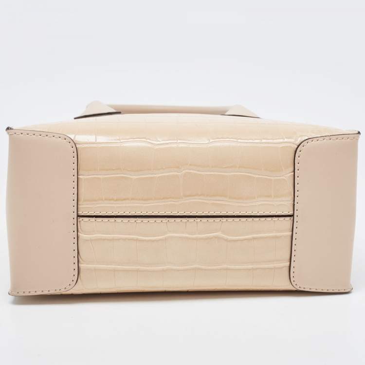 Pre Owned Michael Kors Beige Croc Embossed Leather Small Mercer Tote