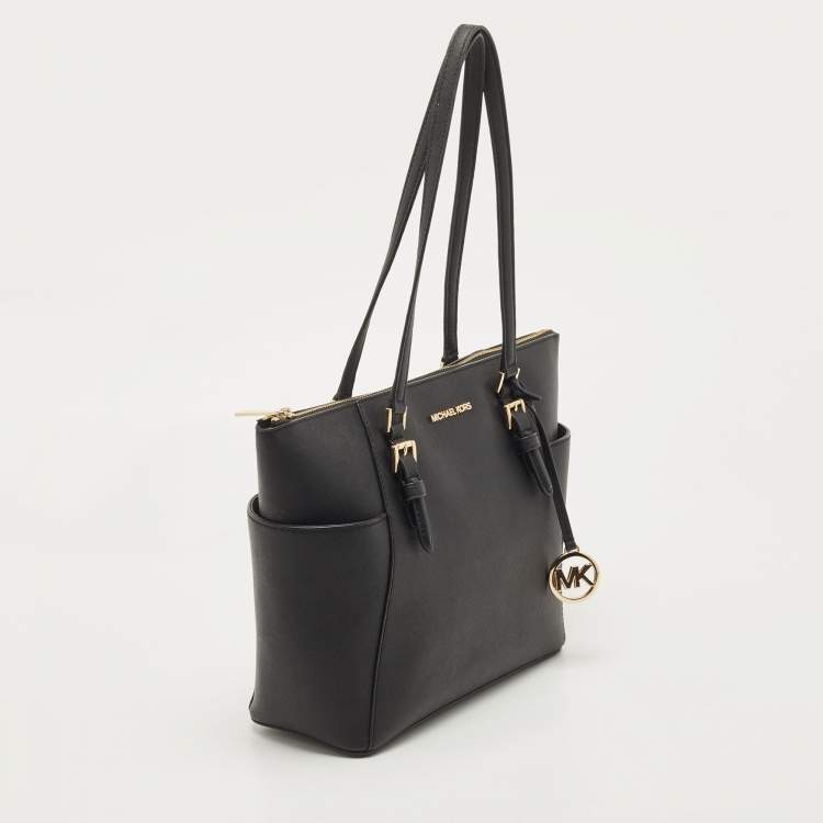 Pre Owned Michael Kors Navy Blue Saffiano Leather Jet Set Top Zip Tote