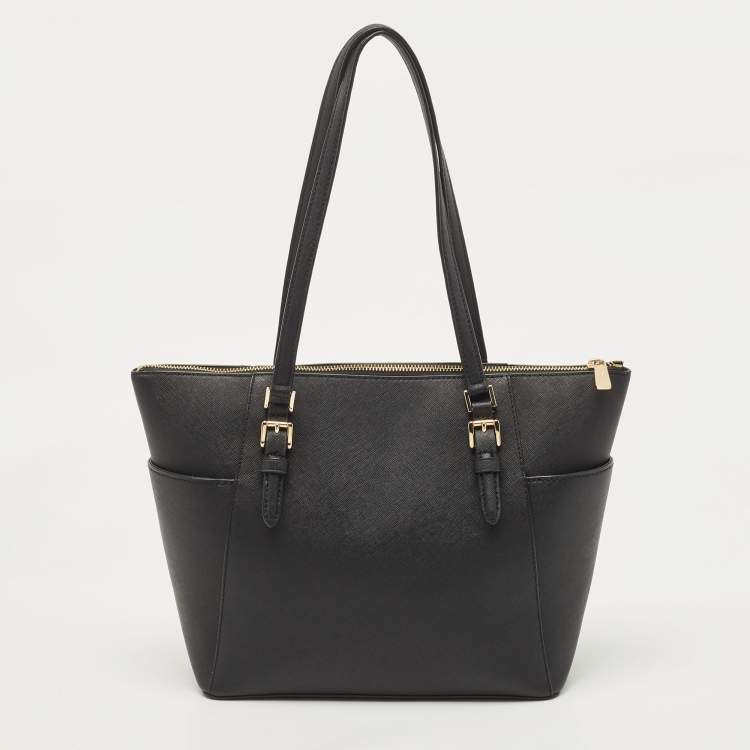 Pre Owned Michael Kors Navy Blue Saffiano Leather Jet Set Top Zip Tote