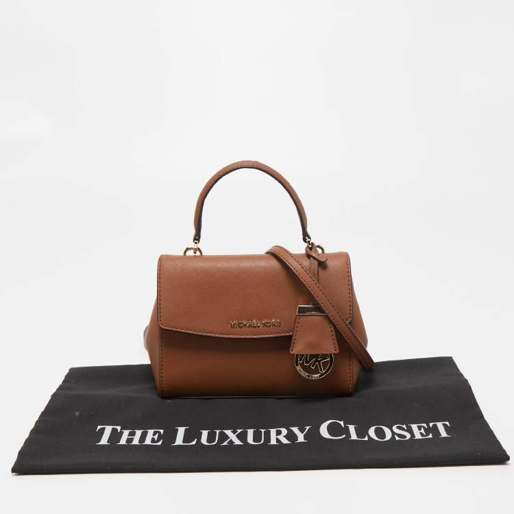 Pre Owned Michael Kors Brown Saffiano Leather Mini Ava Top Handle Bag