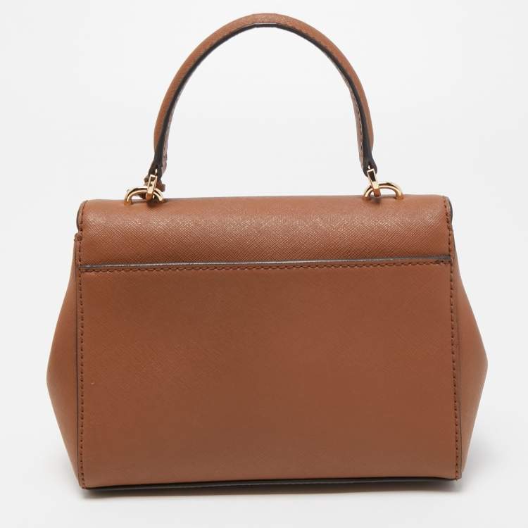 Pre Owned Michael Kors Brown Saffiano Leather Mini Ava Top Handle Bag