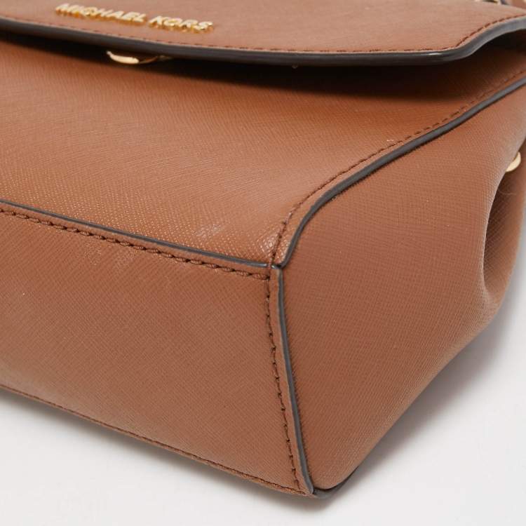 Pre Owned Michael Kors Brown Saffiano Leather Mini Ava Top Handle Bag