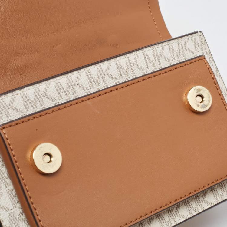 Pre Owned Michael Kors Ivory/Tan Signature Coated Canvas and Leather Heather Shoulder Bag