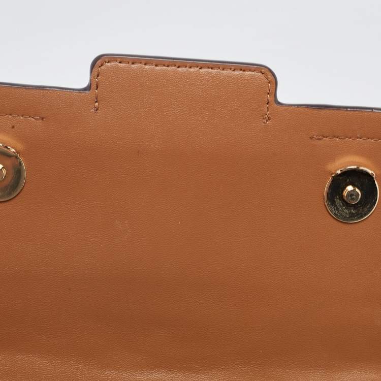 Pre Owned Michael Kors Ivory/Tan Signature Coated Canvas and Leather Heather Shoulder Bag