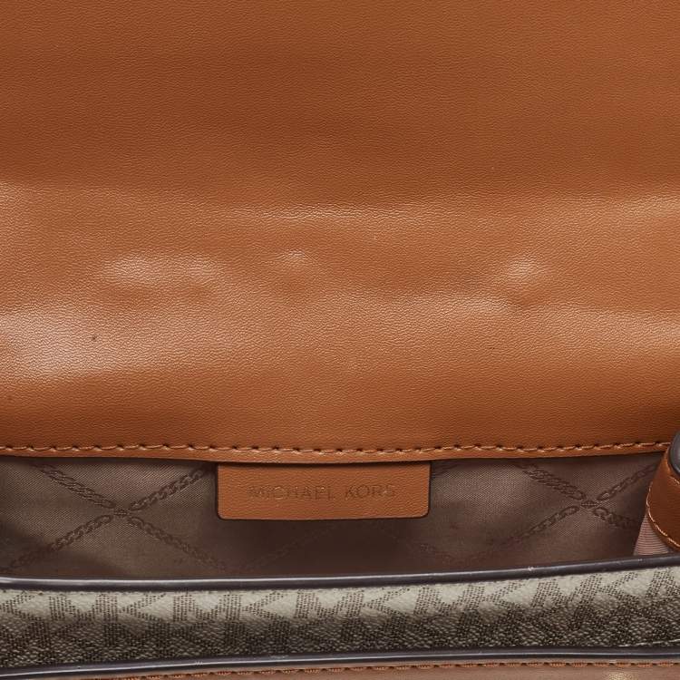 Pre Owned Michael Kors Ivory/Tan Signature Coated Canvas and Leather Heather Shoulder Bag