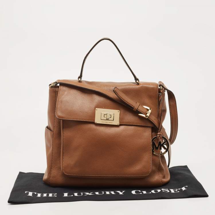 Pre Owned Michael Kors Brown Leather Sloan Flap Top Handle Bag