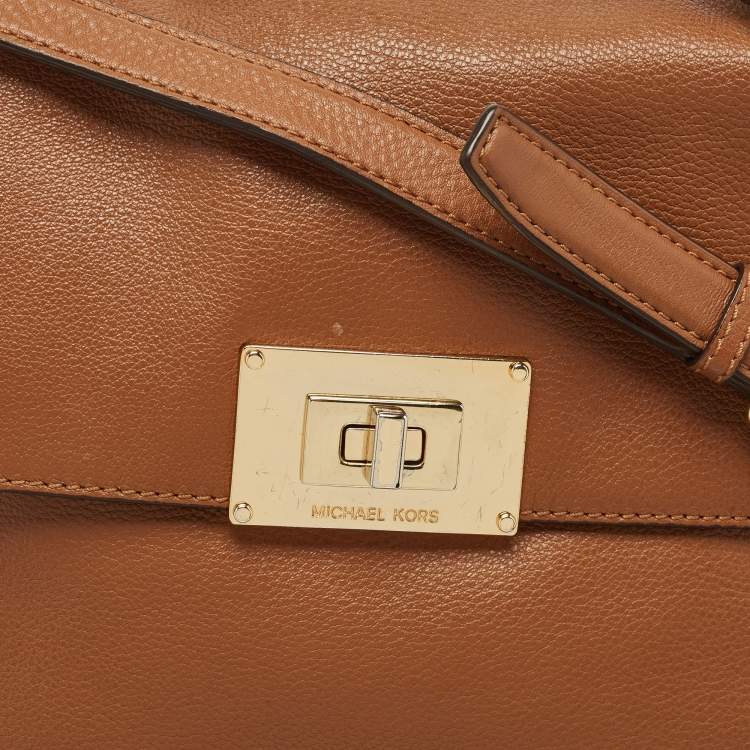 Pre Owned Michael Kors Brown Leather Sloan Flap Top Handle Bag