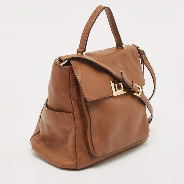 Pre Owned Michael Kors Brown Leather Sloan Flap Top Handle Bag