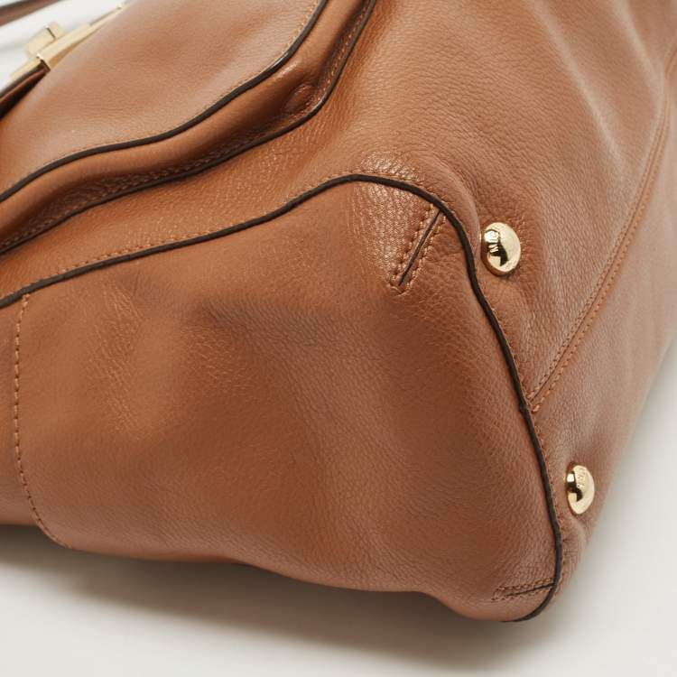 Pre Owned Michael Kors Brown Leather Sloan Flap Top Handle Bag