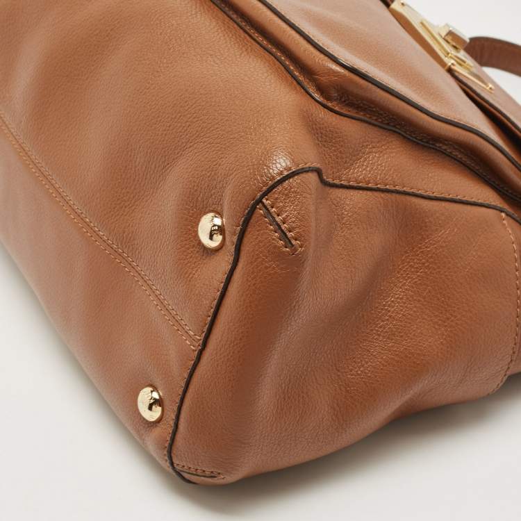 Pre Owned Michael Kors Brown Leather Sloan Flap Top Handle Bag