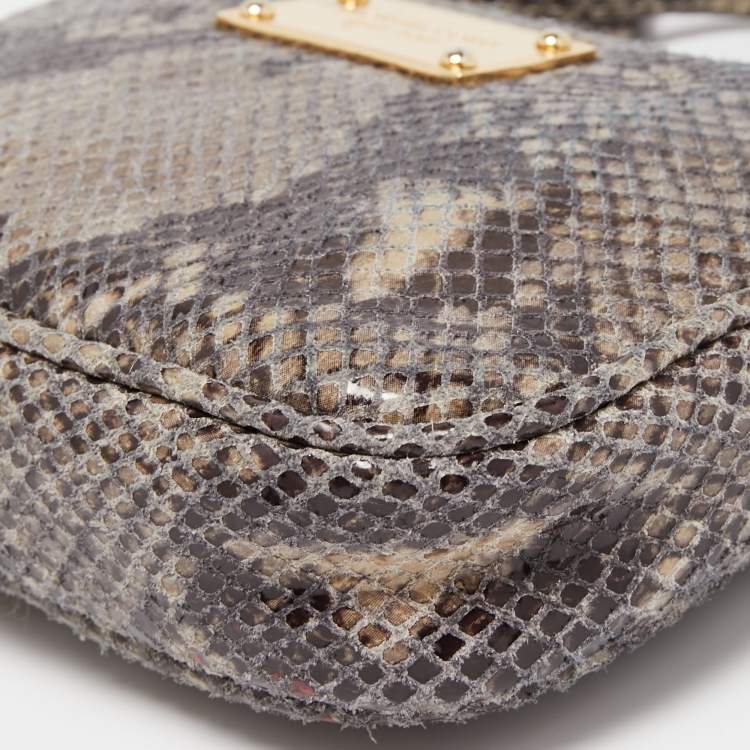 Pre Owned Michael Kors Grey Python Embossed Laminated Suede  Logo Camera Crossbody Bag