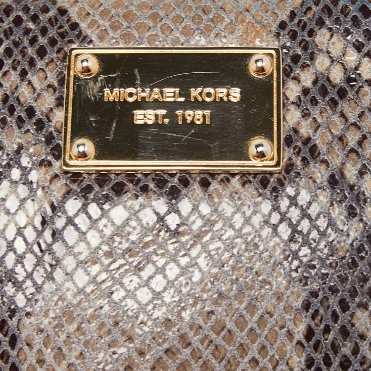 Pre Owned Michael Kors Grey Python Embossed Laminated Suede  Logo Camera Crossbody Bag