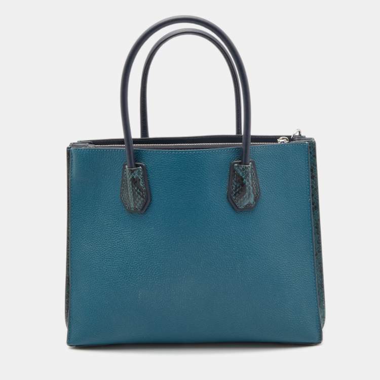 Pre Owned Michael Kors Tri Color Leather and Snakeskin Embossed Mercer Studio Tote