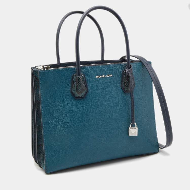 Pre Owned Michael Kors Tri Color Leather and Snakeskin Embossed Mercer Studio Tote